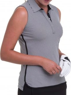 EP Pro Women's Sleeveless Mixed Stripe Golf Polo Black Multi