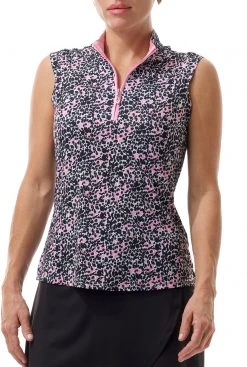 SanSoleil San Soleil Women's Solcool Sleeveless Mock Neck Golf Shirt Sunshine Navy