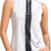 Jamie Sadock Women's Sleeveless Habu Print Mock Neck Golf Polo Sugar