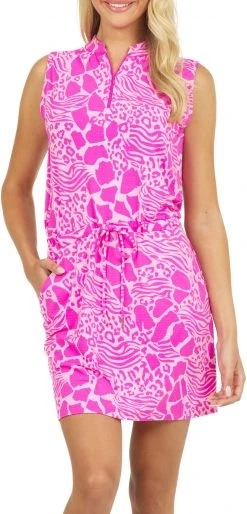 IBKUL Women's Bianca Sleeveless Golf Drawstring Dress Bianca Hot Pink/candy Pnk