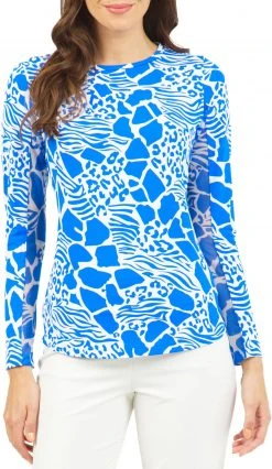 IBKUL Women's Bianca Long Sleeve Crewneck Golf Sun Shirt Bianca Blue/white