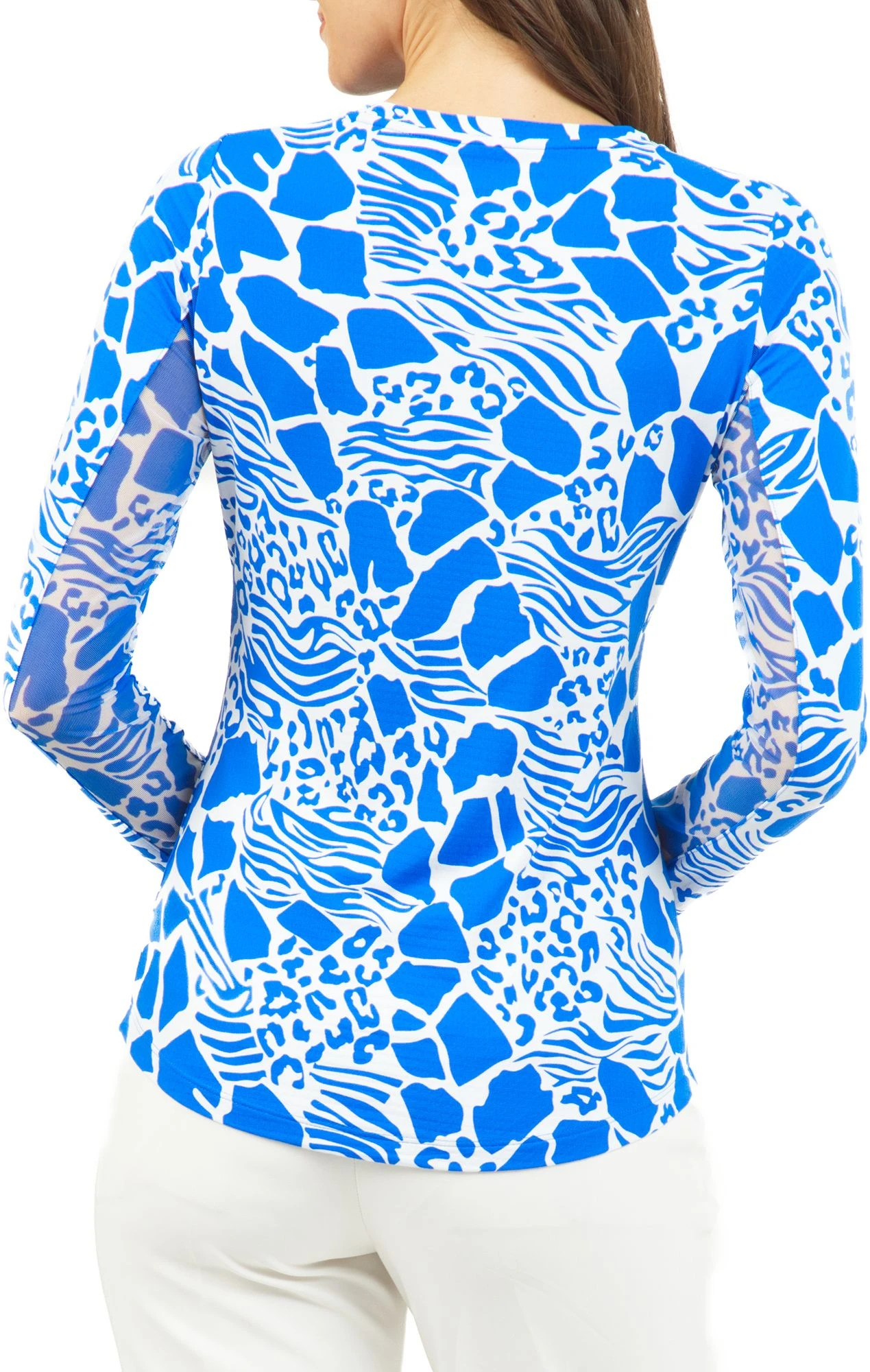 IBKUL Women's Bianca Long Sleeve Crewneck Golf Sun Shirt Bianca Blue/white 4 IBKUL Women's Bianca Long Sleeve Crewneck Golf Sun Shirt Bianca Blue/white - Image 2