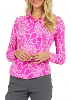 IBKUL Women's Bianca Long Sleeve Golf Polo Bianca Hot Pink/candy Pnk