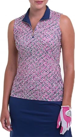 EP Pro Women's Sleeveless Multi-Texture Print Golf Polo Inky Multi