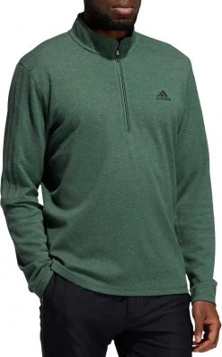 Adidas Men's 3-Stripes Quarter Zip Golf Pullover Green Oxide