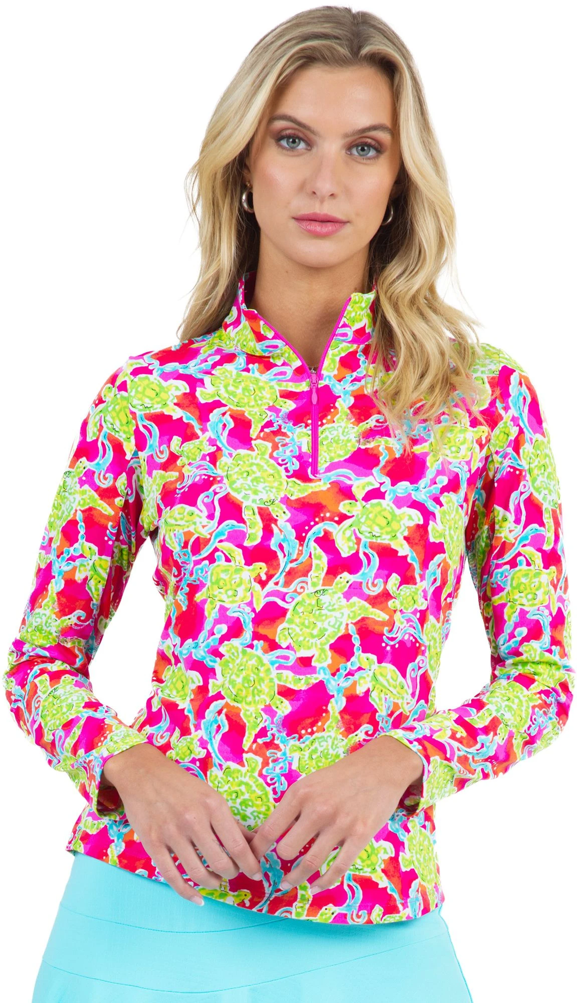 IBKUL Women's 1/4 Zip Long Sleeve Mock Neck Golf Sun Shirt Pink Multi 3 IBKUL Women's 1/4 Zip Long Sleeve Mock Neck Golf Sun Shirt Pink Multi