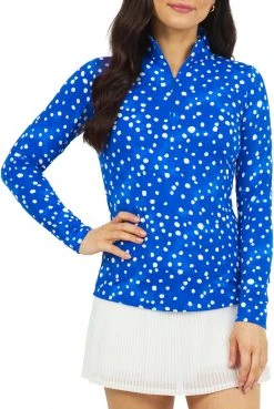 IBKUL IBULK Women's Long Sleeve Evelyn Print 1/4 Zip Mock Neck Golf Polo Evelyn Blue/white
