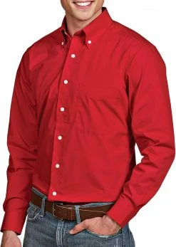 Antigua Men's Dynasty Button Down Long Sleeve Shirt Dark Red