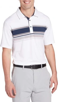 Walter Hagen Men's Perfect 11 Chest Stripe Yarn Dye Golf Polo Crisp White/navy