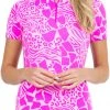 IBKUL Women's Bianca Short Sleeve Mock Neck Golf Sun Shirt Bianca Hot Pink/candy Pnk