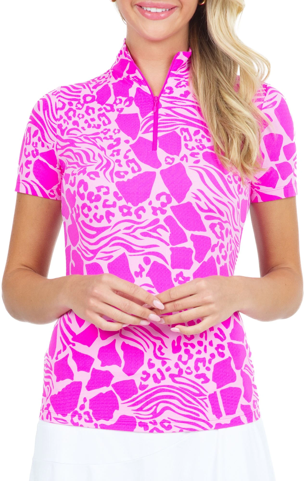 IBKUL Women's Bianca Short Sleeve Mock Neck Golf Sun Shirt Bianca Hot Pink/candy Pnk 3 IBKUL Women's Bianca Short Sleeve Mock Neck Golf Sun Shirt Bianca Hot Pink/candy Pnk