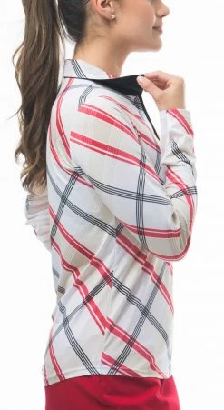 SanSoleil San Soleil Women's Solcool Print Polo Hop Scotch Red -Golf Apparel Sales Shop unnamed file 8417