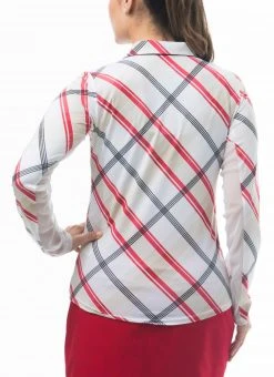 SanSoleil San Soleil Women's Solcool Print Polo Hop Scotch Red -Golf Apparel Sales Shop unnamed file 8418