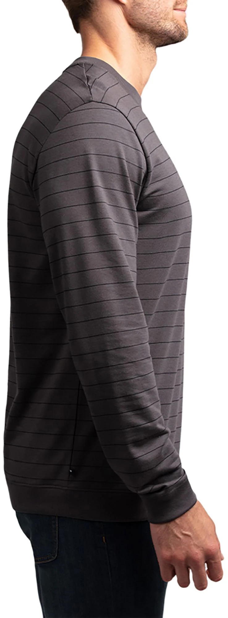 TravisMathew Men's Carlin Long Sleeve Golf Shirt Grey Pinstripe/black 5 TravisMathew Men's Carlin Long Sleeve Golf Shirt Grey Pinstripe/black - Image 3