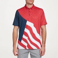 Walter Hagen Men's Perfect 11 USA Waving Flag Print Golf Polo Waving Flag Positive Red -Golf Apparel Sales Shop unnamed file 873
