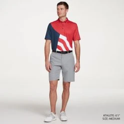 Walter Hagen Men's Perfect 11 USA Waving Flag Print Golf Polo Waving Flag Positive Red -Golf Apparel Sales Shop unnamed file 874