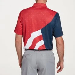 Walter Hagen Men's Perfect 11 USA Waving Flag Print Golf Polo Waving Flag Positive Red -Golf Apparel Sales Shop unnamed file 875