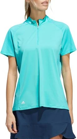 Adidas Women's 1/4 Zip Mock Neck Golf Polo Semi Mint Rush