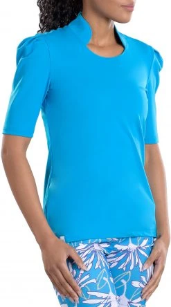 SwingDish Women's Kali Mid Sleeve Golf Shirt Blue