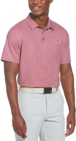 Original Penguin Men's Micro Geo All-Over Print Short Sleeve Golf Polo Caviar