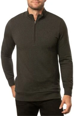 TravisMathew Men's Glacial 1/4 Zip Golf Pullover Heather Dark Grey