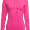 IBKUL Women's Long Sleeve Ruched Mock Neck Golf Polo Red