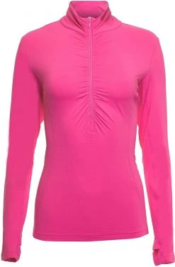 IBKUL Women's Long Sleeve Ruched Mock Neck Golf Polo Red