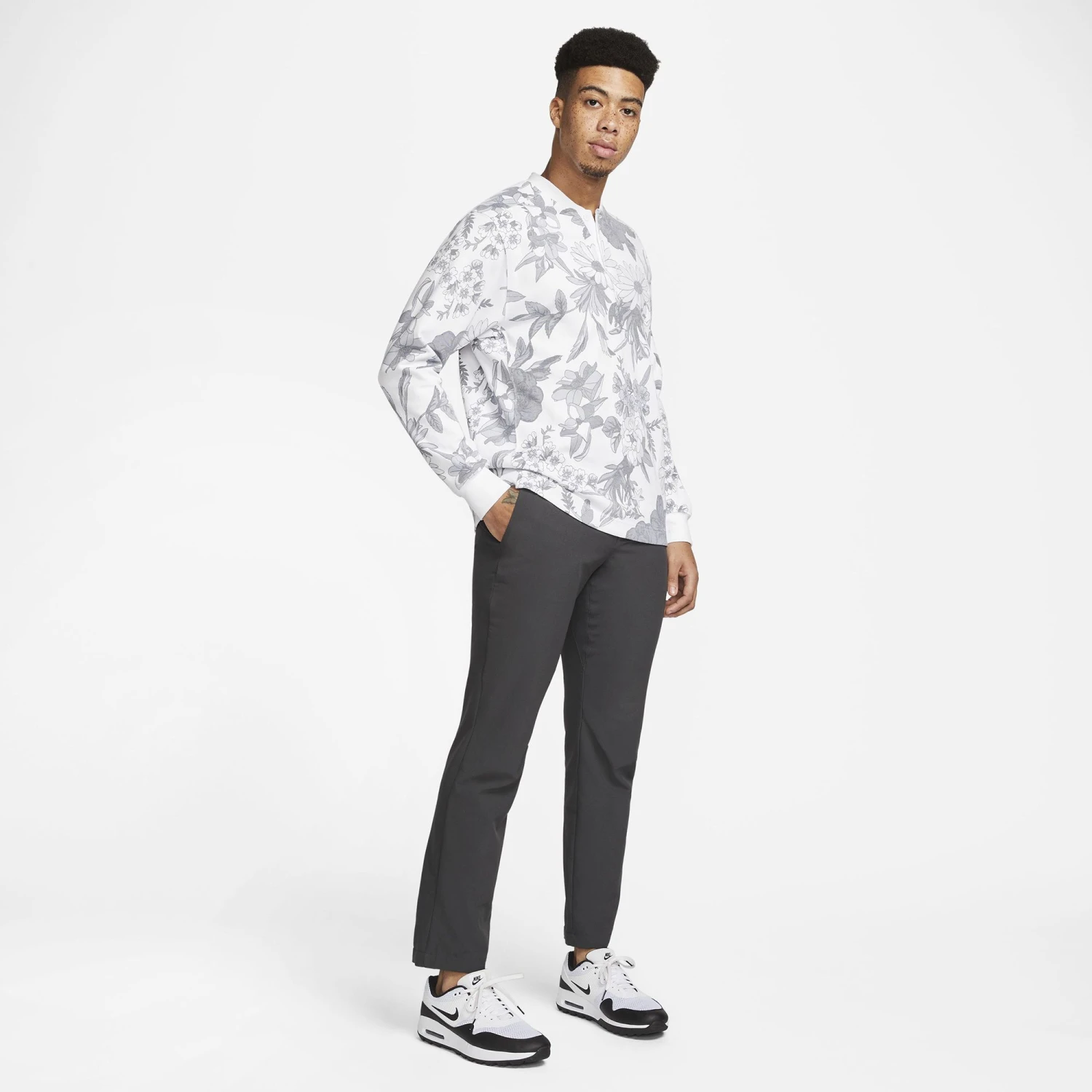 Nike Men's Dri-FIT Floral Long Sleeve Golf Top White/white 4 Nike Men's Dri-FIT Floral Long Sleeve Golf Top White/white - Image 2