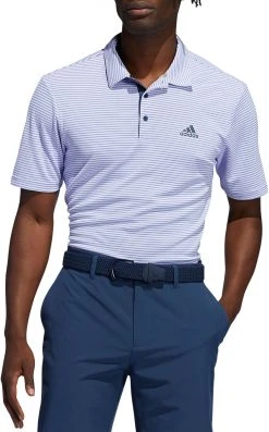 Adidas Men's Drive Two-color Stripe Short Sleeve Golf Polo Violet Tone/crew Navy