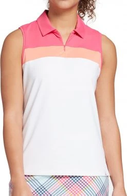 Lady Hagen Women's Tropical Color Blocked Sleeveless Golf Polo Breezy Pink